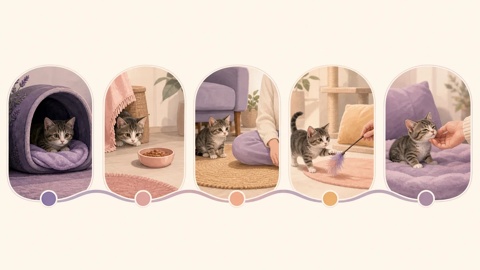 Five stages of feral kitten socialization from creating safety to introducing touch.